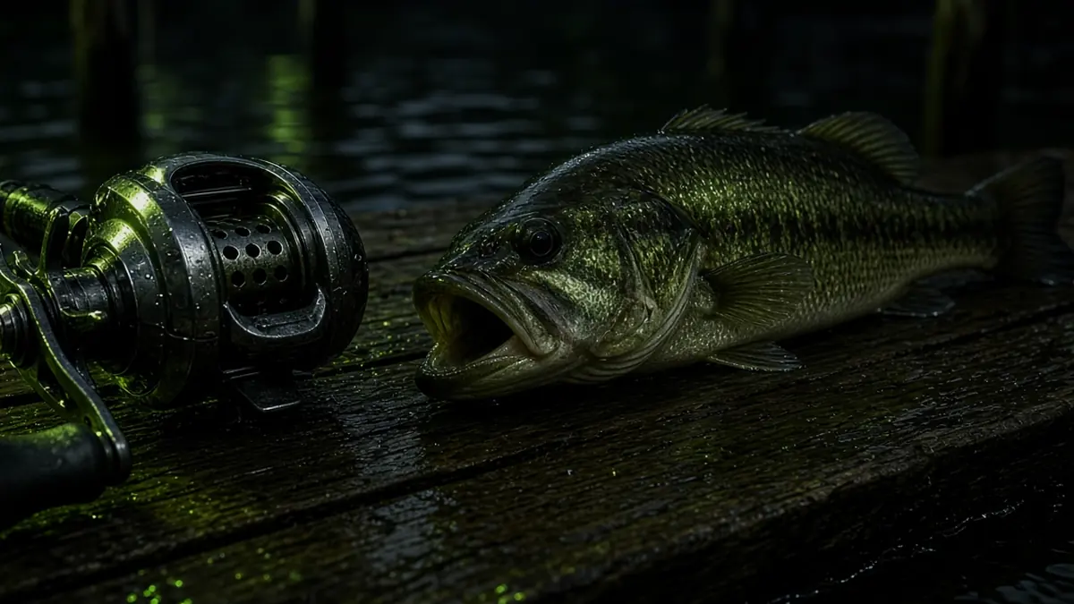A fishing reel and a bass at night opens the LakhBet Big Bass Splash page.