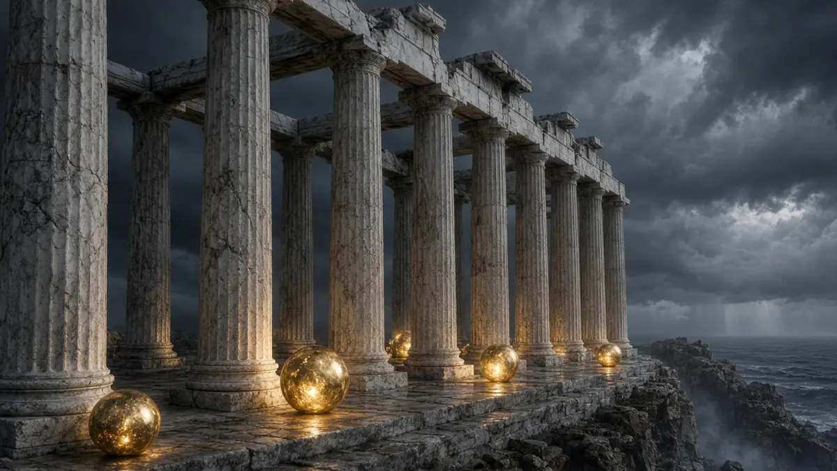 Marble columns and gold orbs opens the LakhBet Gates of Olympus page.