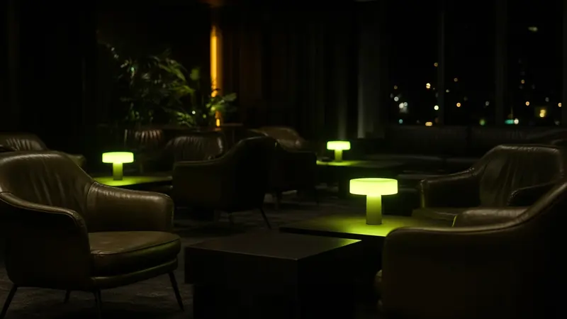 A quiet lounge with low lamps sits beside the LakhBet notes on Infinite Blackjack.