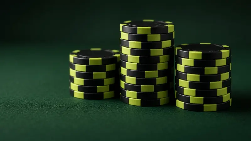 Black and lime casino chips sits beside the LakhBet notes on Plinko.