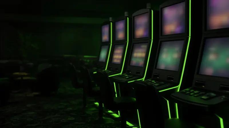 A dark row of slot cabinets appears in the LakhBet guide to Sweet Bonanza.