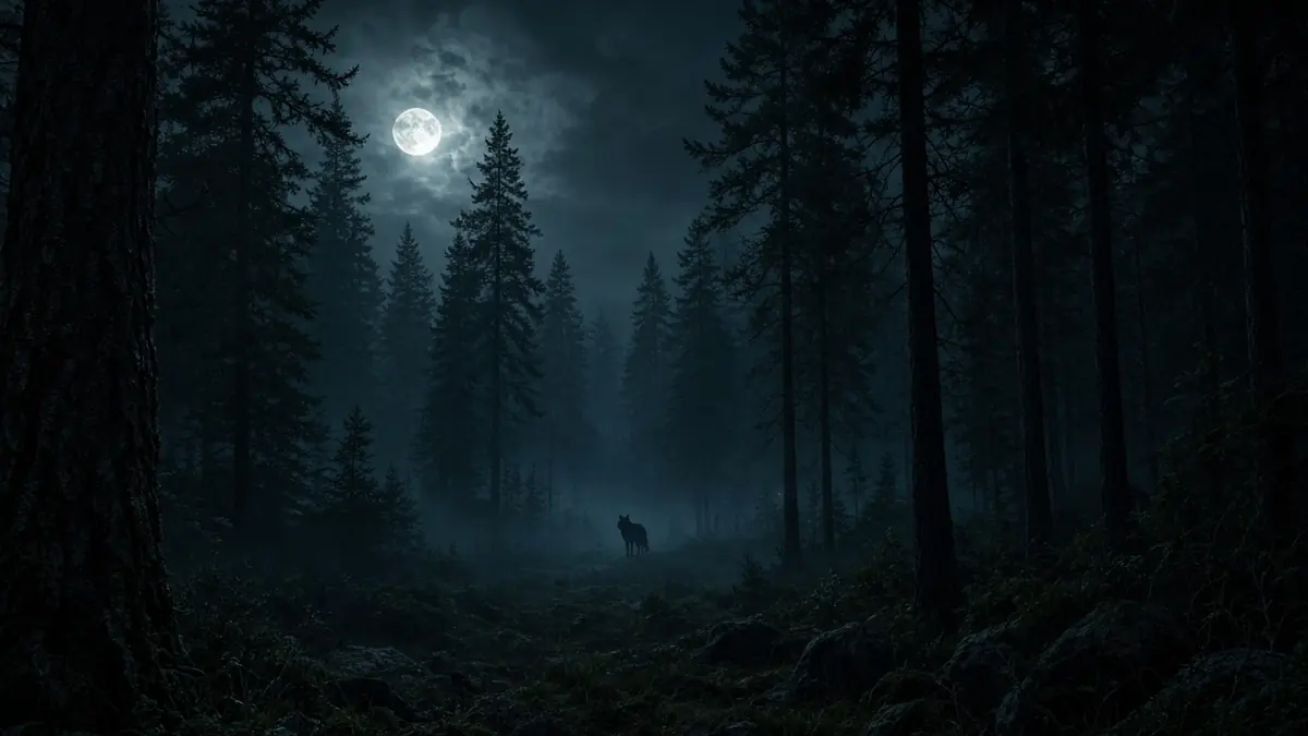 A moonlit pine forest opens the LakhBet Wolf Gold page.